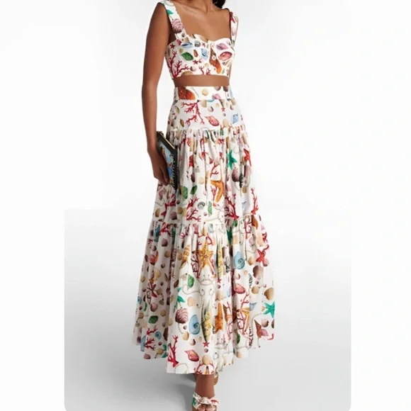 COMMENSE Shell Print Crop Top Skirt Set - Picture 2 of 13